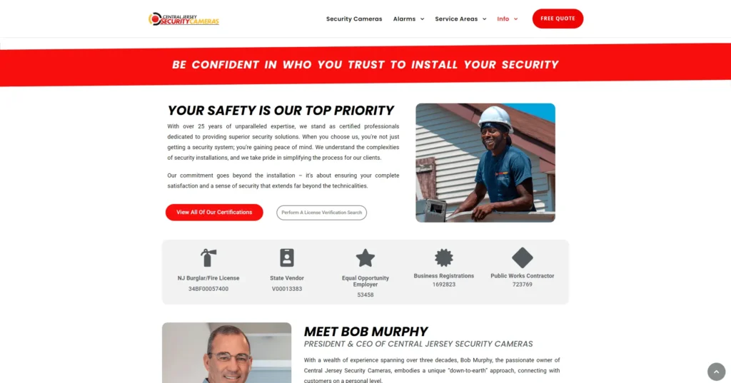 Central Jersey Security Cameras About Page Design