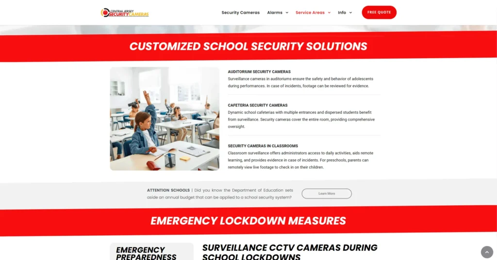 Central Jersey Security Cameras School Web Page Development